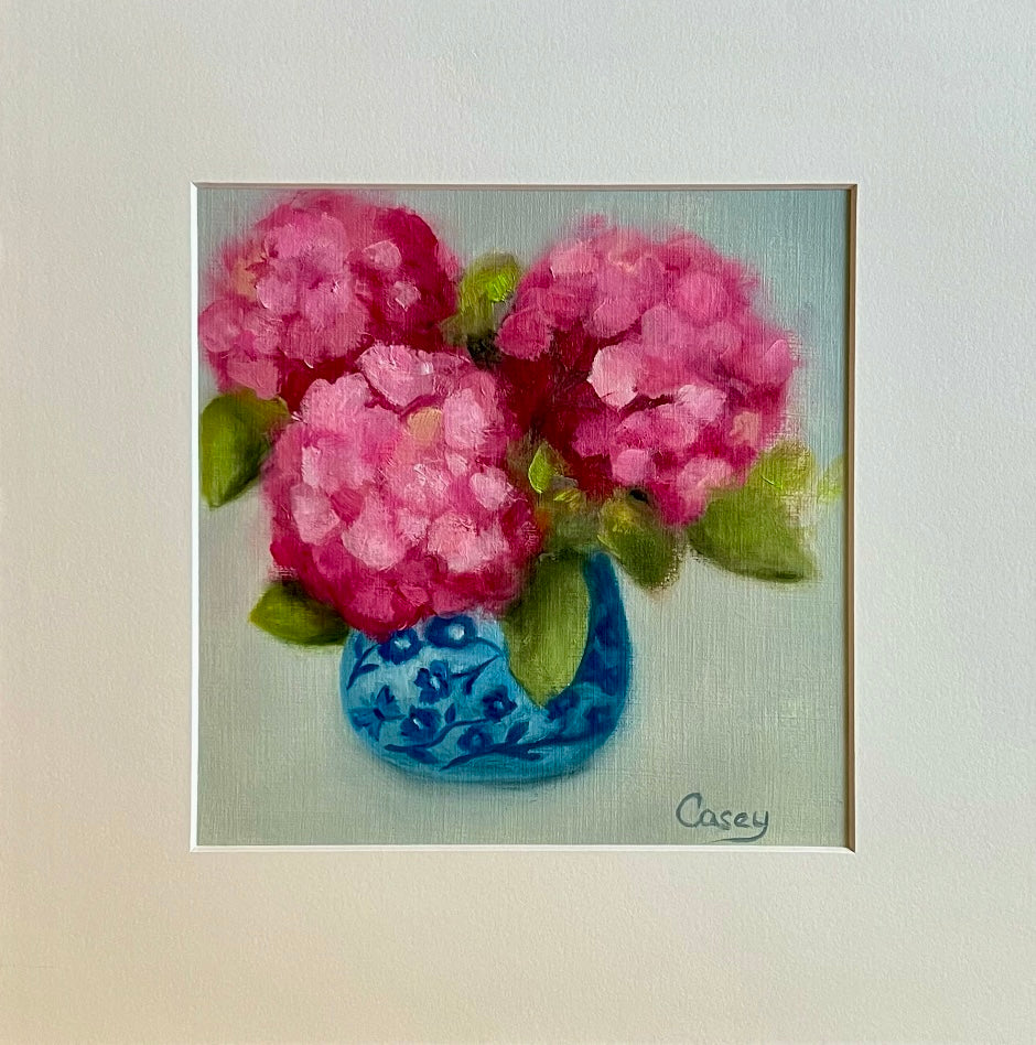 Pink blooms in blue